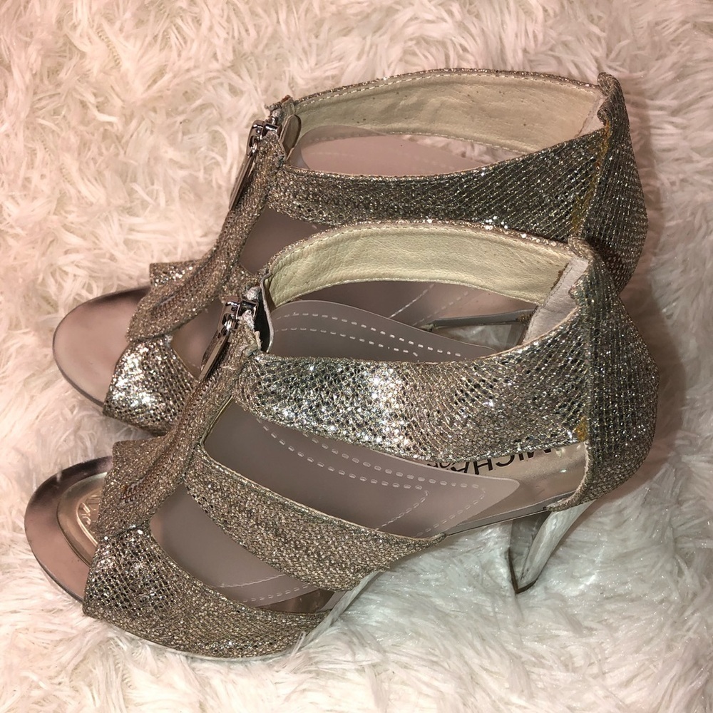 Michael Kors Silver Glitter High Heel Sandals - Picture 5 of 16